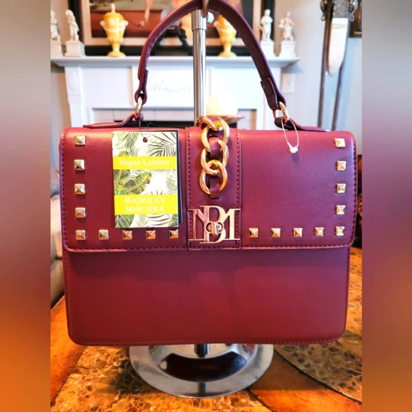 Badgley Mischka Burgundy Studded Handbag. NWT - Picture 1 of 10